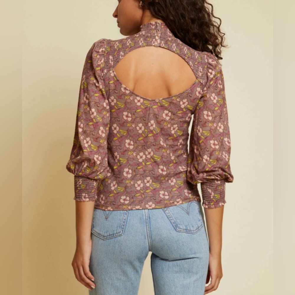 Nation LTD Mauve Floral Cutout Back Blouse